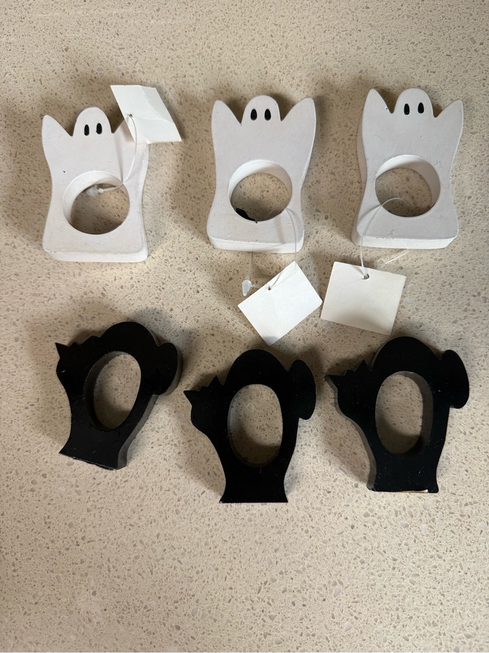 Vintage Park B. Smith Wood Halloween Napkin Rings, 6 black cats and white ghosts